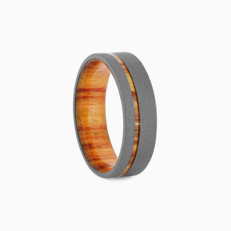 Sandblasted Titanium Ring With Tulipwood Sleeve