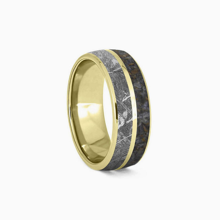 Solid Gold Dinosaur Bone Meteorite Mens Wedding Band