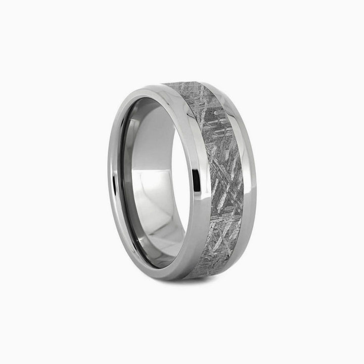 Gibeon Meteorite Wedding Band With Beveled Edges