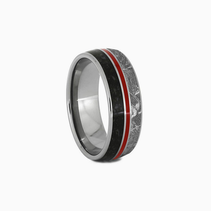 Dinosaur Meteorite Ring with Red Enamel Pinstripe