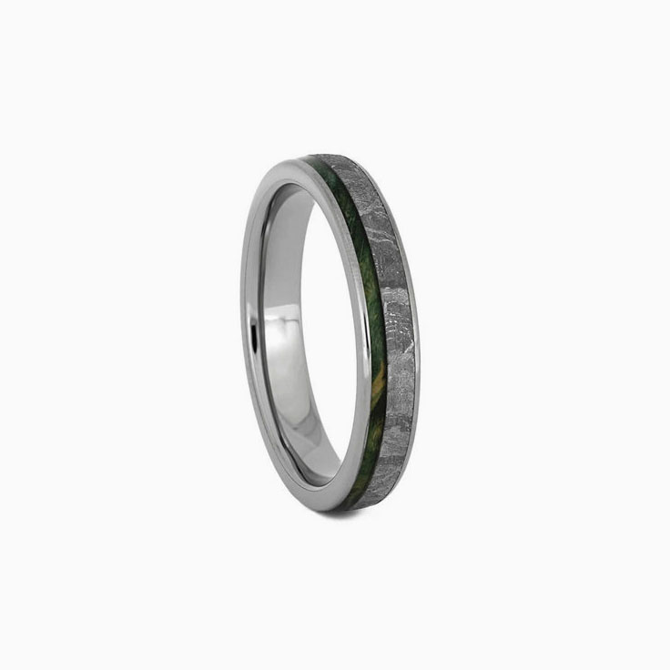Green Wood Meteorite Wedding Band