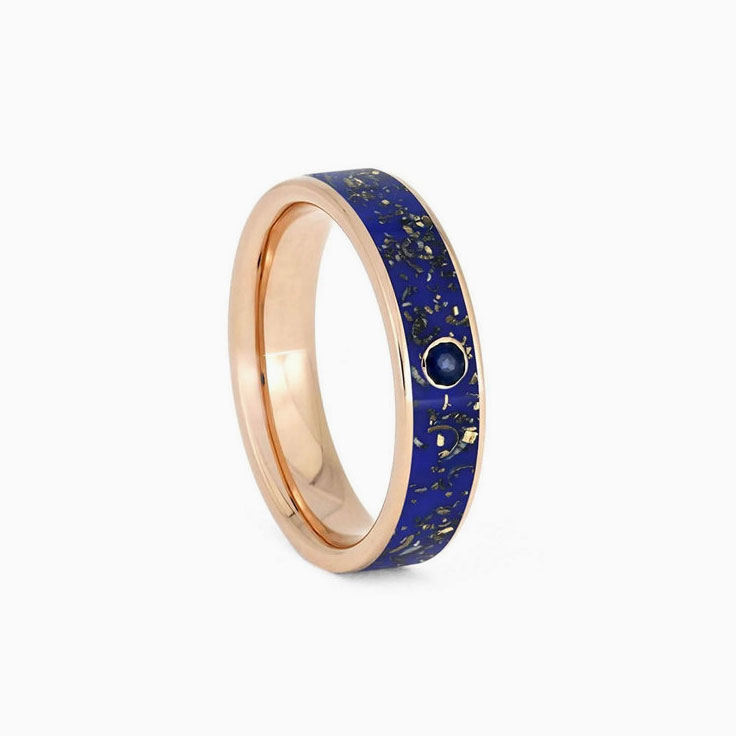 Rose Gold Blue Sapphire Ring With Blue Stardust