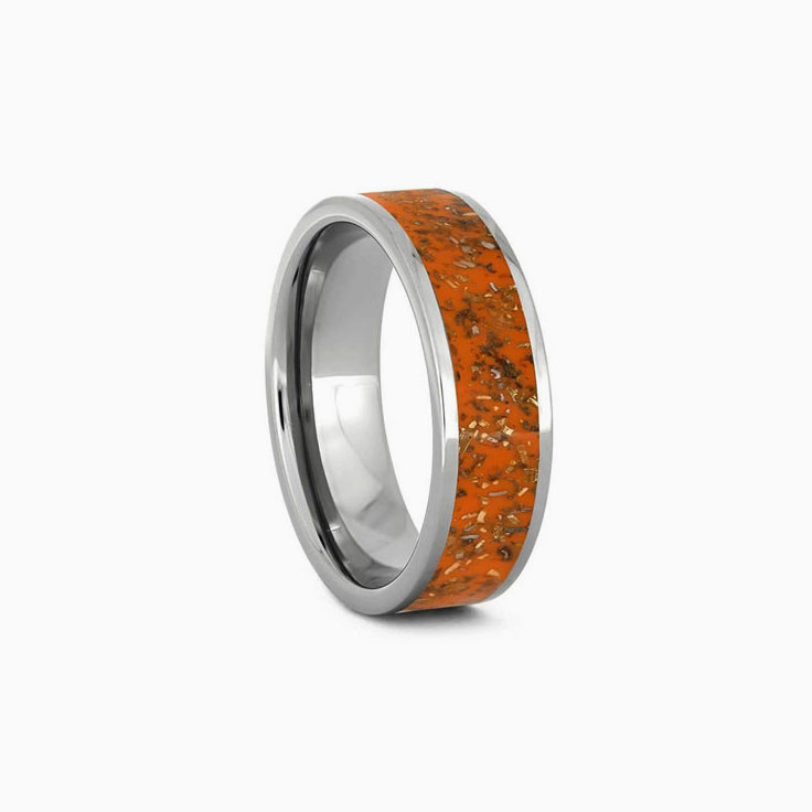 Orange Stardust Mens Wedding Band