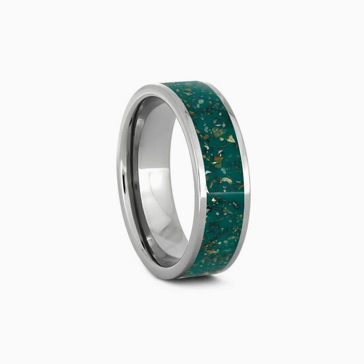 Green Stardust Titanium Mens Wedding Band