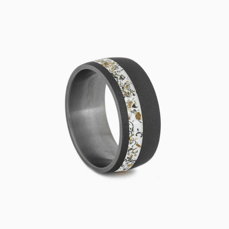 Sandblasted Titanium Wedding Band With White Stardust
