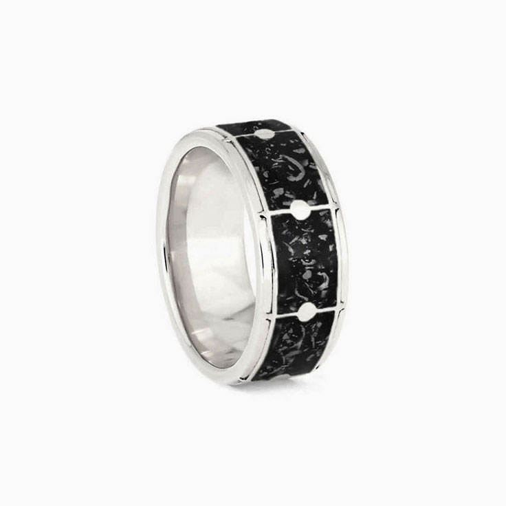Drum Ring with Black Stardust Unique Ring For Musicians