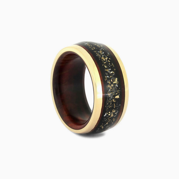 Black Stardust Ring with wood and gold