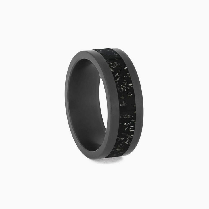 Black Stardust Zirconium Mens Wedding Band