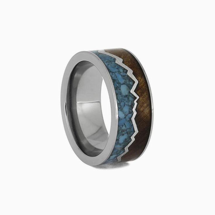 Turquoise with wood and Silver Zig Zag