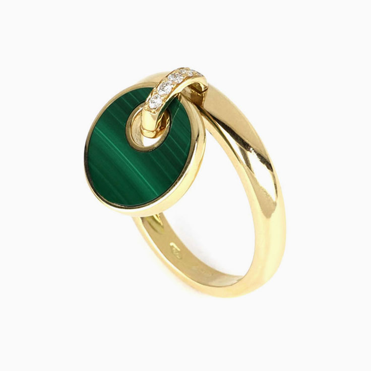 Malachite And Diamond Charm Ring