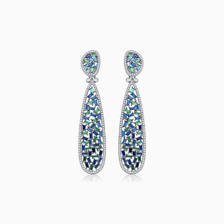 Diamond And Sapphire Elongated Drop Earrings