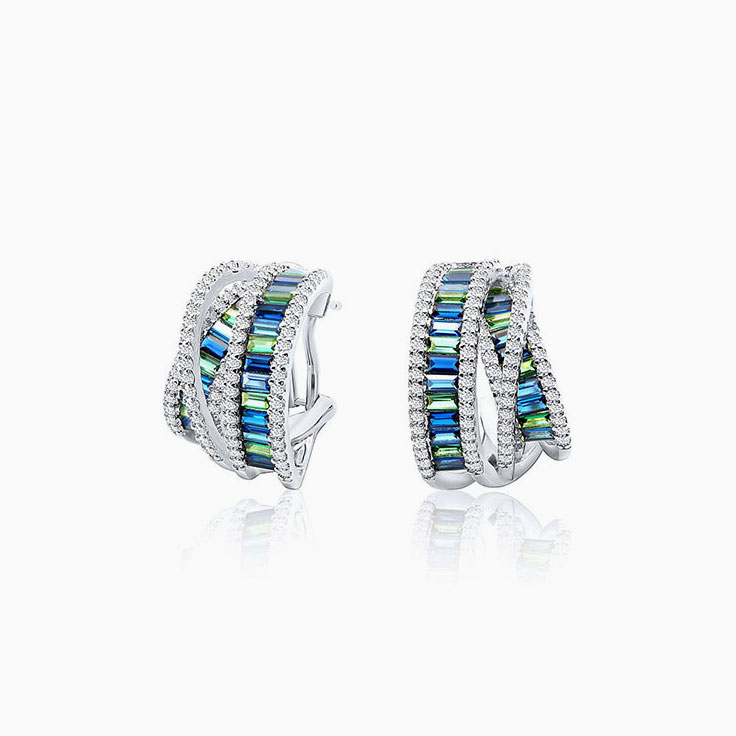 Diamond And Sapphire Intertwined Hoops