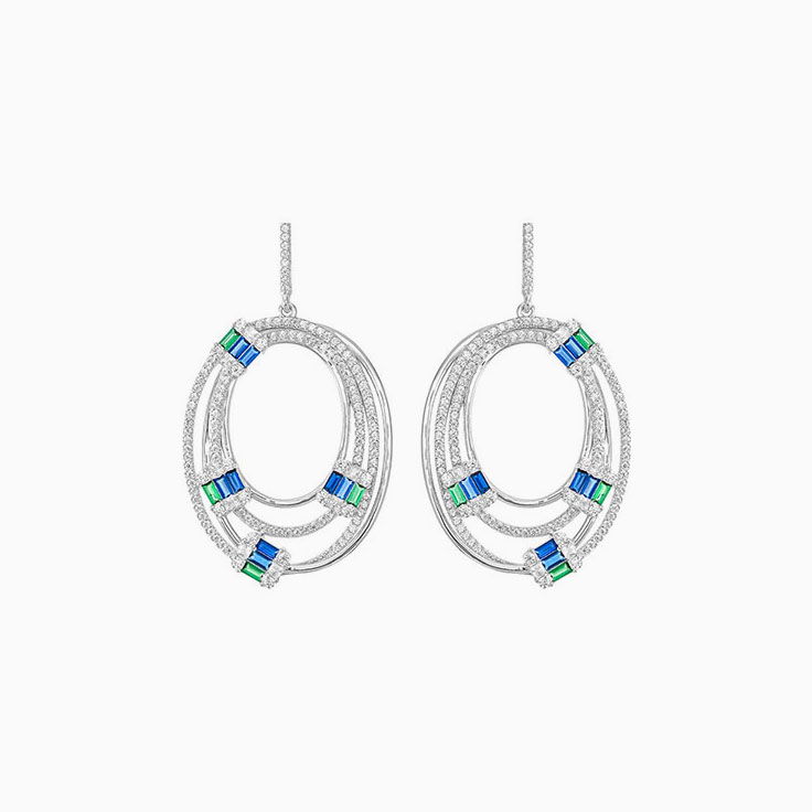 Diamond And Sapphire Concentric Circle Earrings
