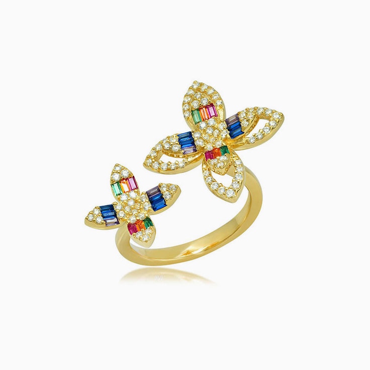 Floral Diamond And Rainbow Sapphire Band