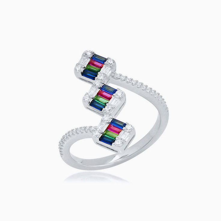 3 Squared Diamond And Sapphire Band