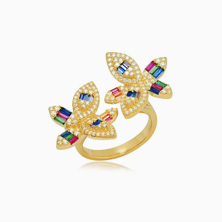 Floral Rainbow Gold Ring