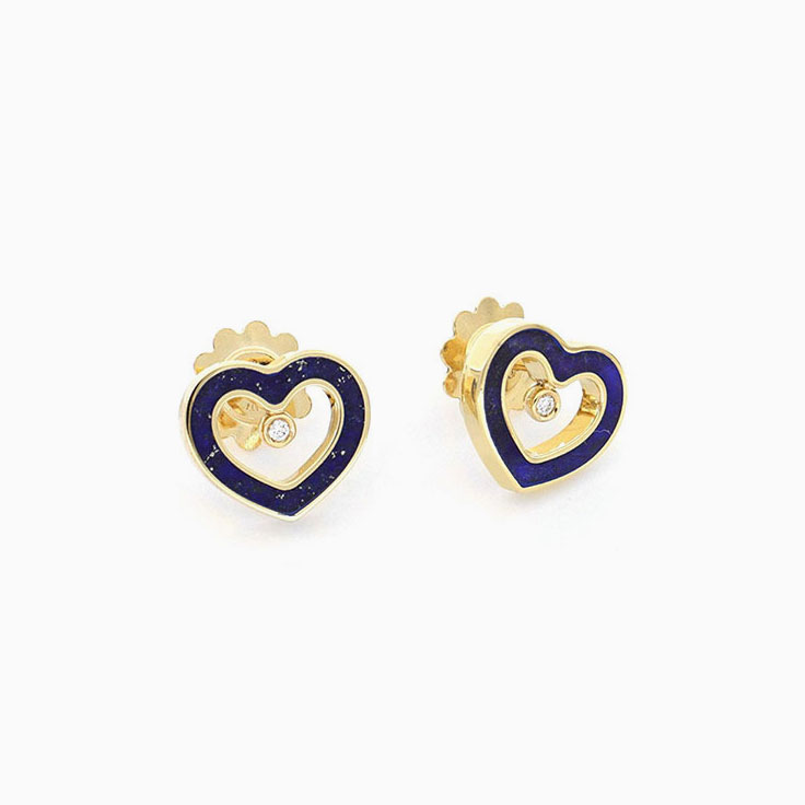 Blue Lapis Lazuli and Diamond Stud