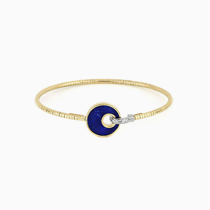 Blue Gemstone and Diamonds Rigid Bracelet