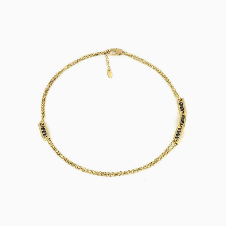 Double chain Necklace With Black Gold Balls