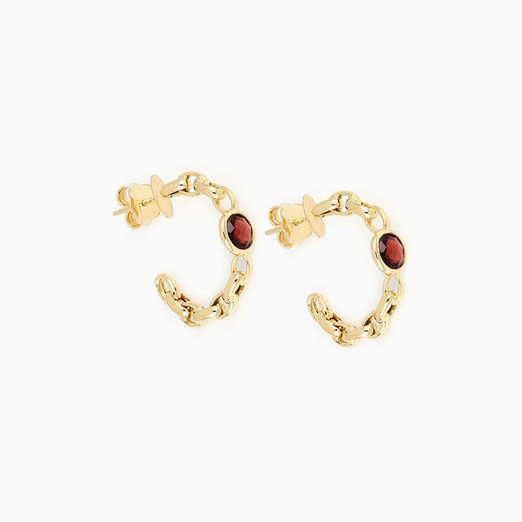 Red Garnet Hoop Earrings