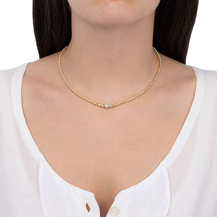 Yellow Gold Sphere Necklace With Diamonds