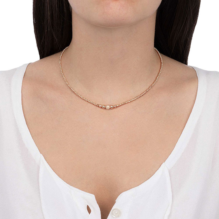 Rose Gold Sphere Necklace With Diamonds