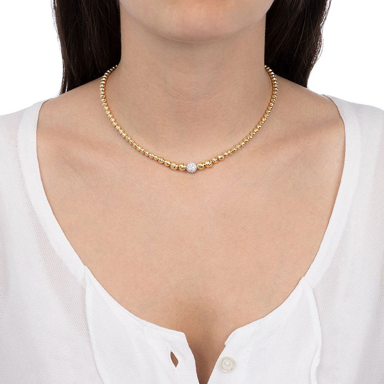 Yellow Gold Sphere Necklace With White Diamonds