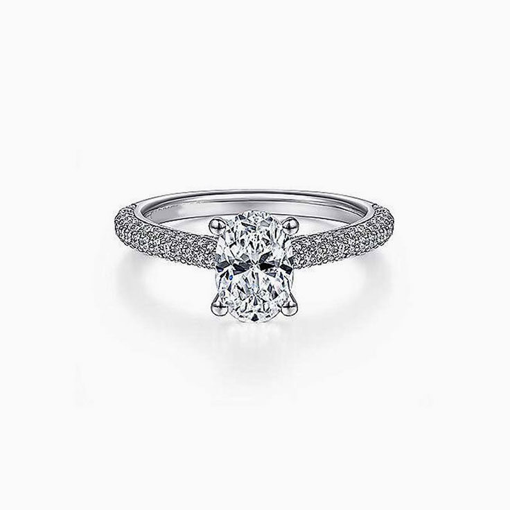 Oval cut on a pave band engagement ring