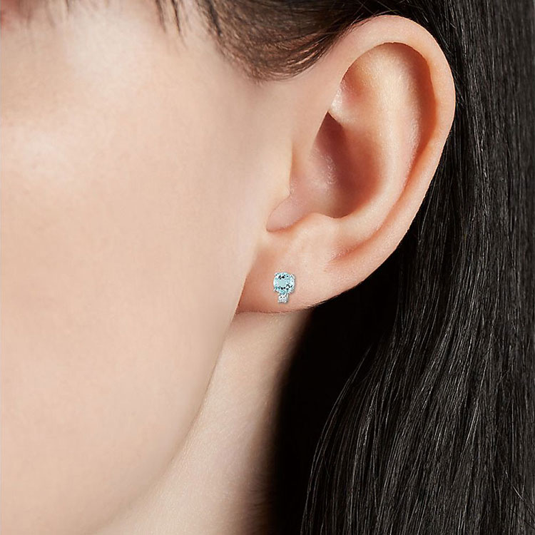 Aquamarine and Diamond Stud