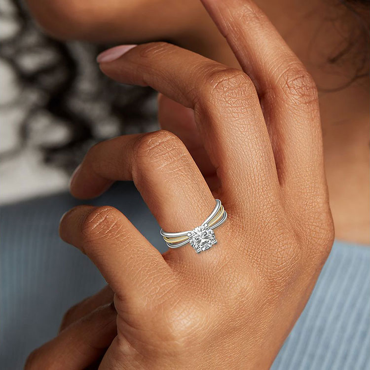 Criss Cross Solitaire Diamond Engagement Ring