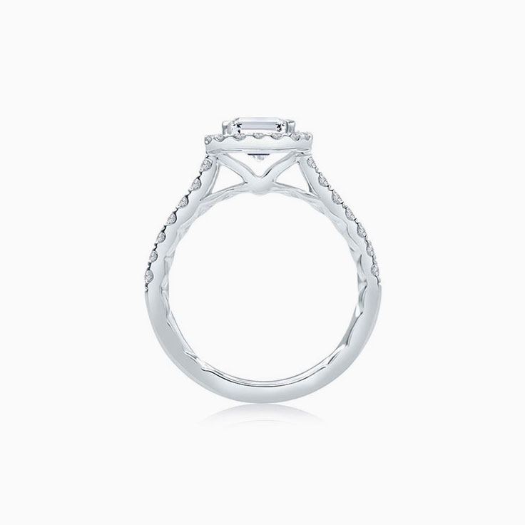 Classic Emerald Cut Diamond Engagement Pave Set Ring