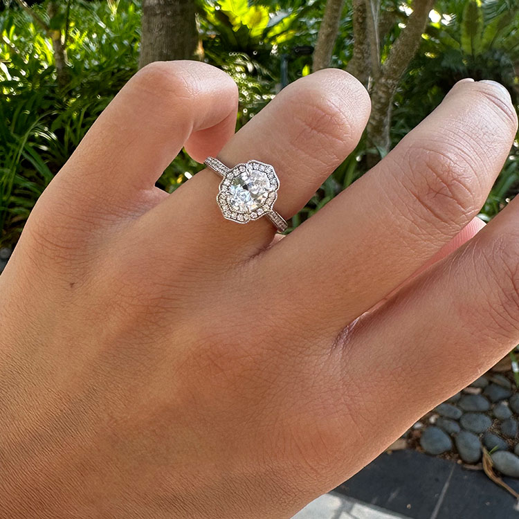 Classic Floral Diamond Engagement Pave Ring