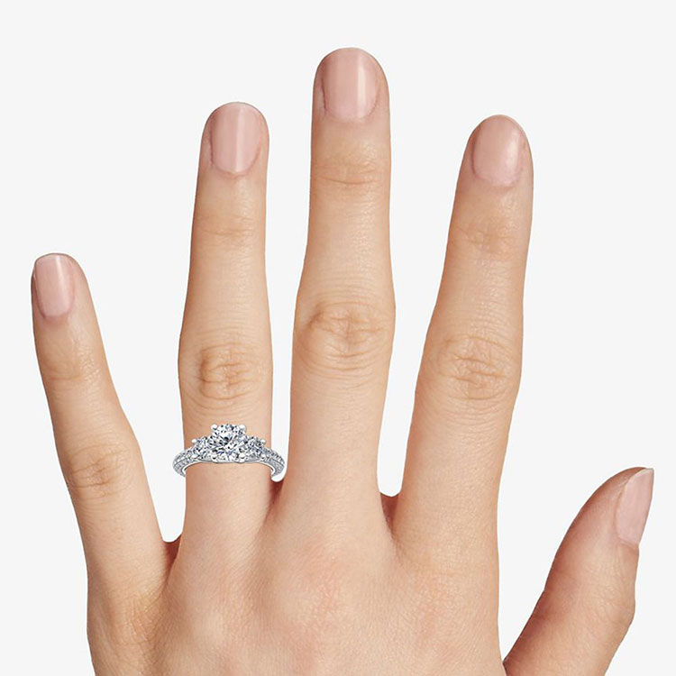Round Brilliant Diamond Engagement Pave Ring