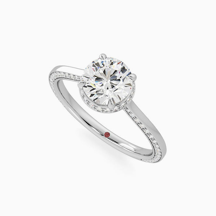 Classic Round Diamond Engagement Bevelled Pave Ring