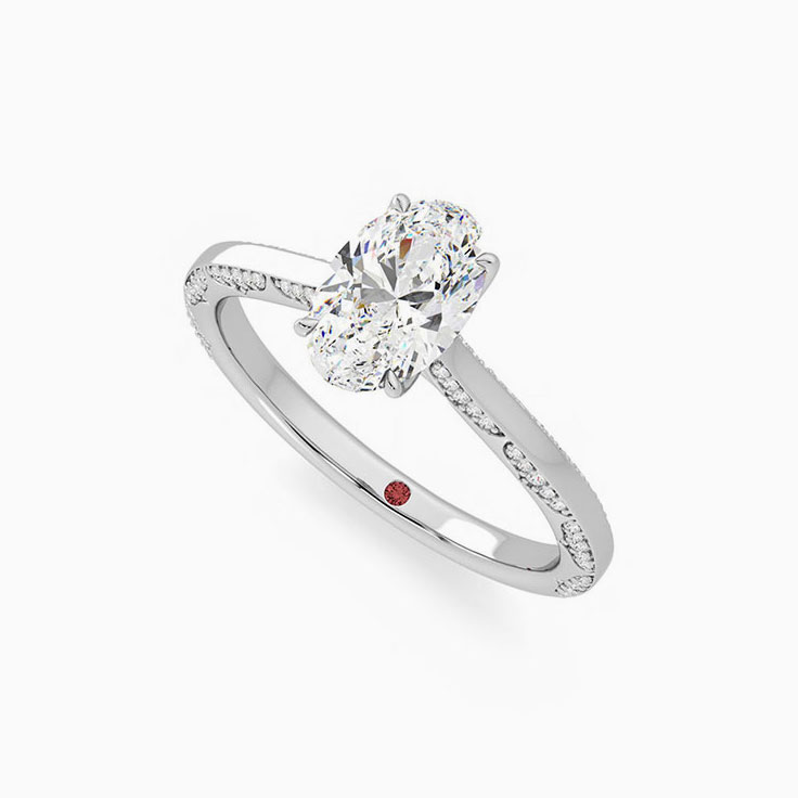 Classic Oval Diamond Engagement Bevelled Pave Ring