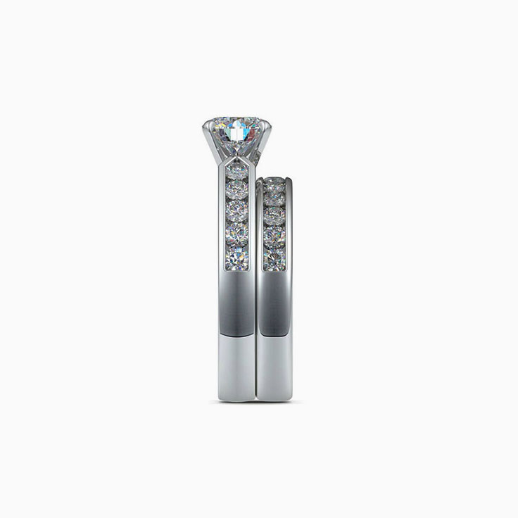 Channel Set Diamond Engagement Cathedral Ring