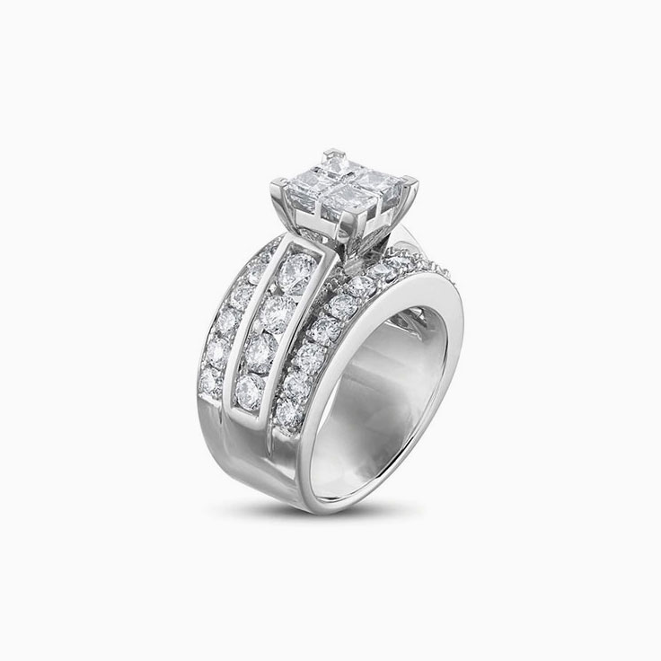 Channel Diamond Engagement Triple Shank Ring