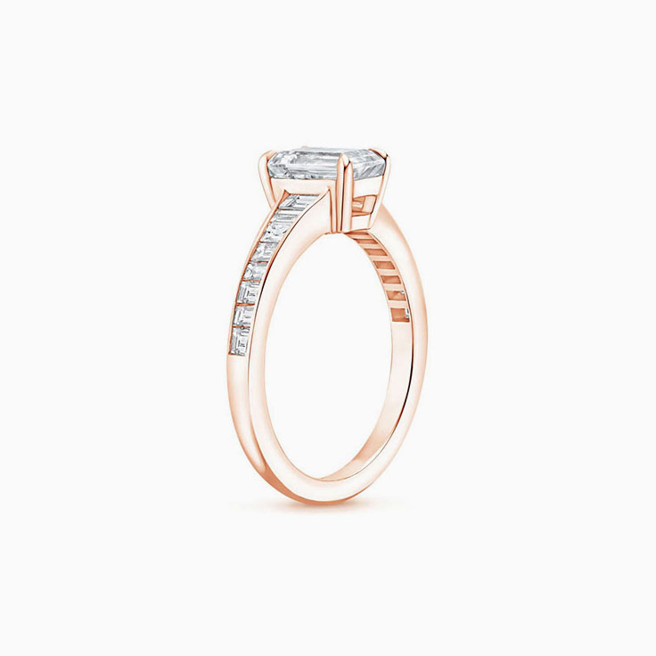 Classic Emerald Diamond Engagement Channel Ring
