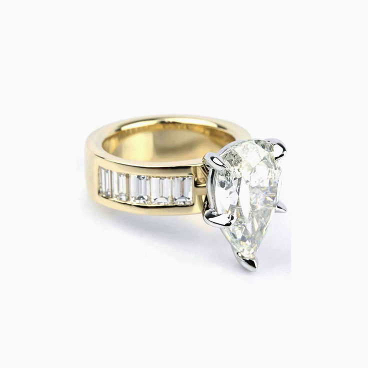 Pear Diamond Engagement Baguette Channel Set Ring