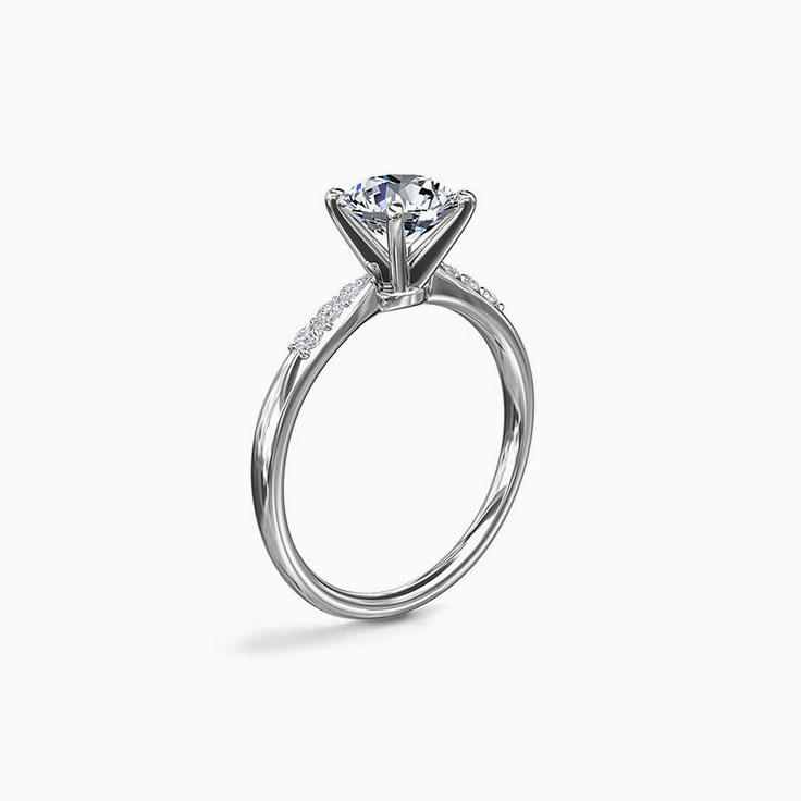 Classic Six Prong Diamond Engagement Side Stone Ring