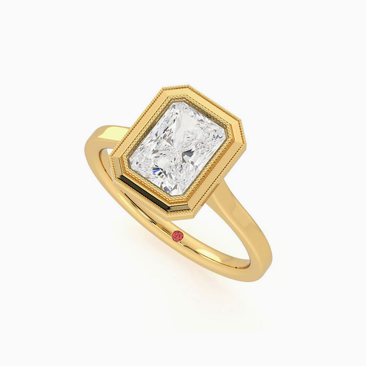 Classic Radiant Cut Diamond Engagement Milgrain Band