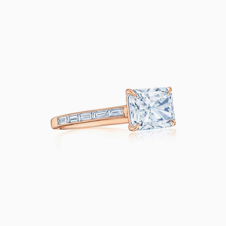 Radiant And Baguette Cut Diamond Engagement Ring