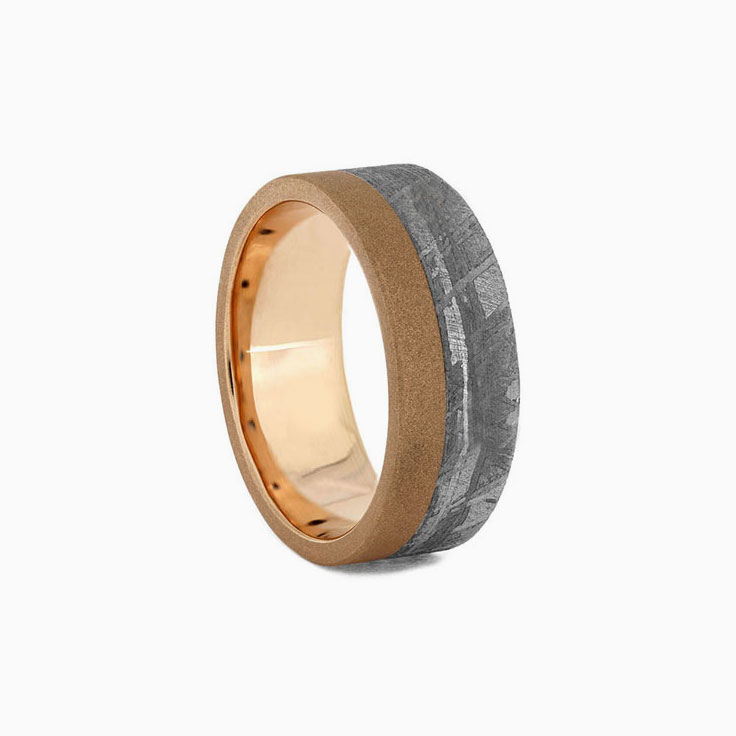 Mens Rose Gold Wedding Ring With Meteorite