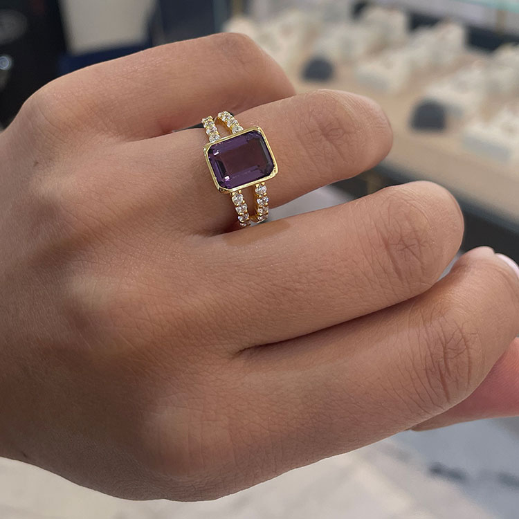 Amethyst And Diamond Split Band