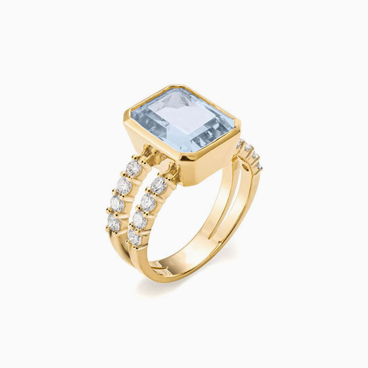 Aquamarine And Diamond Split Band
