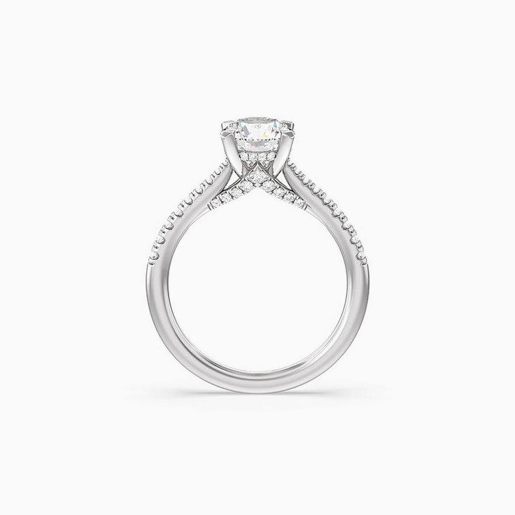 Lab Round Diamond On Pave Band Engagement Ring