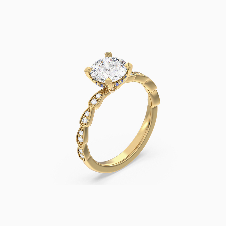 Round Diamond Engagement Ring With Leaf Pattern