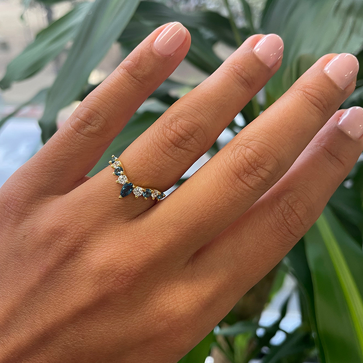 Diamond And London Blue Topaz Curved Band