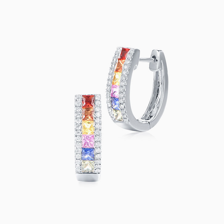 Multi Sapphire Diamond Huggies