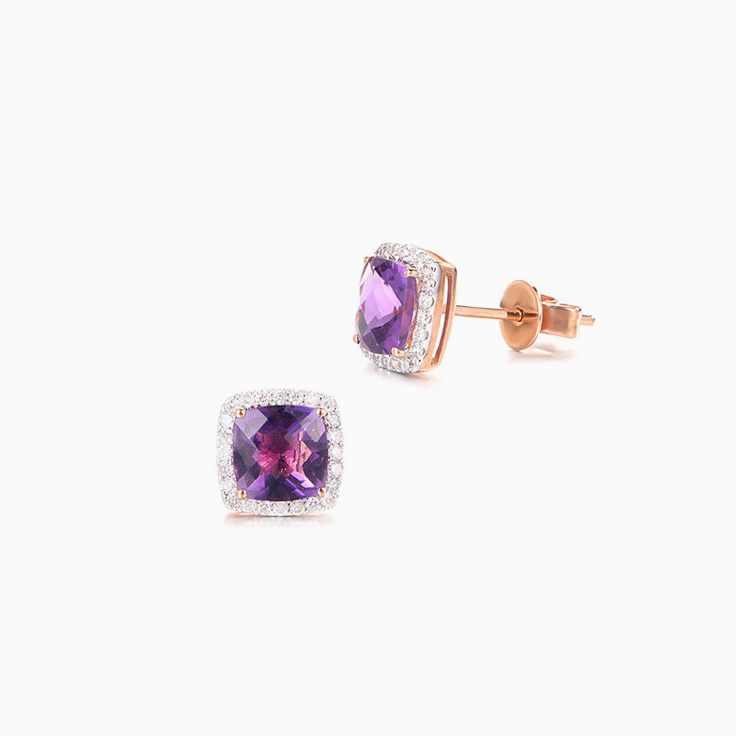 Amethyst and Diamond Studs